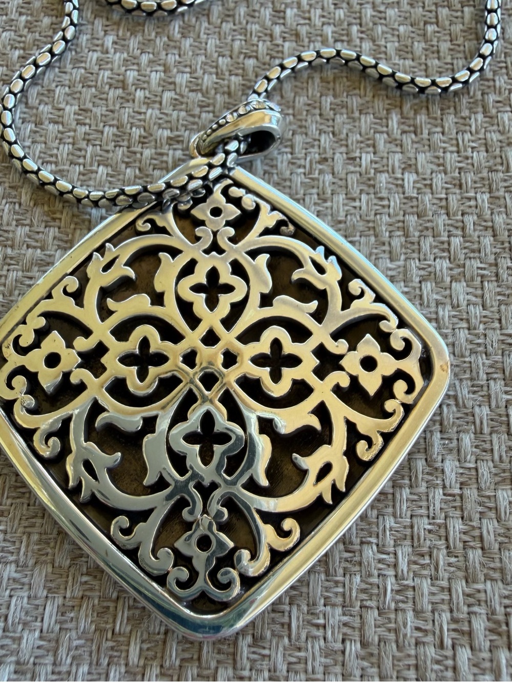 Brighton Shadow Play Reversible Fillagree Necklace 18” Long Inlaid Crystals - Picture 4 of 5